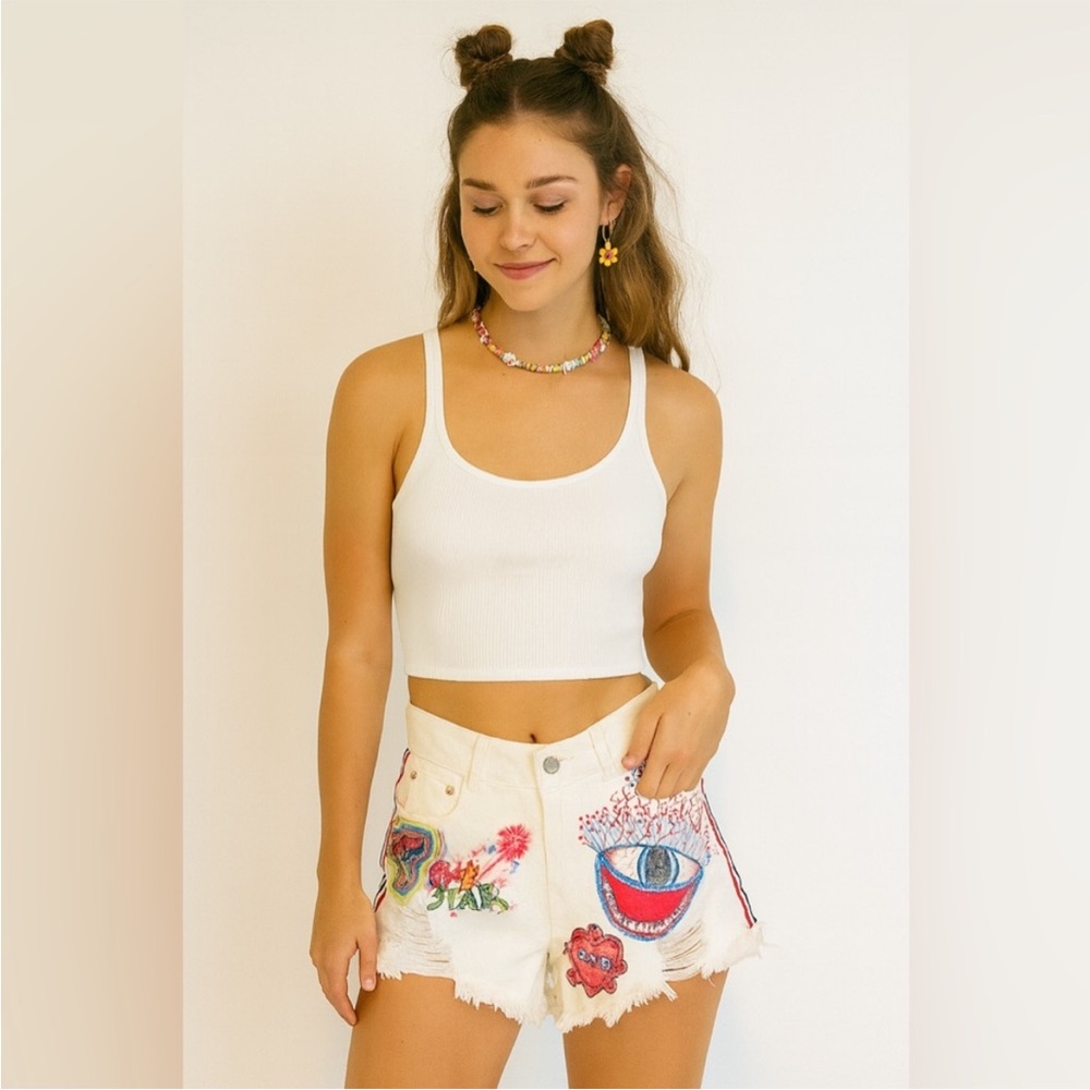 POL Hand painted Denim Shorts
